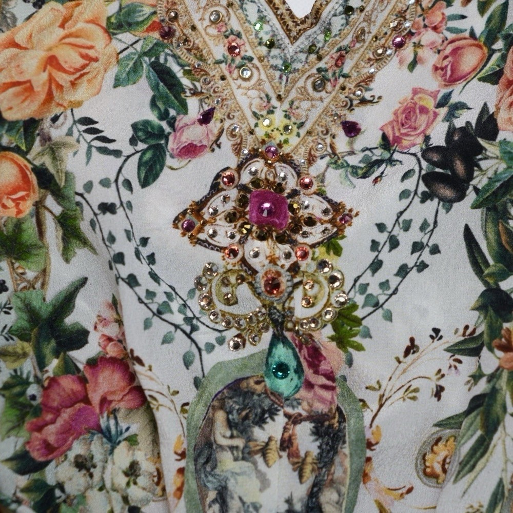CAMILLA Renaissance Romance Embellished 100% Silk Wrap Mini Dress NWT L - Picture 10 of 14